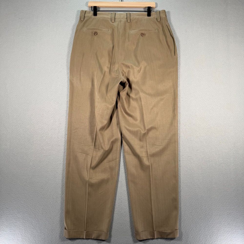 Tommy Bahama Relax Silk Pants Mens 36 Brown Pleated Lightweight Formal Cuffed - Picture 2 of 13